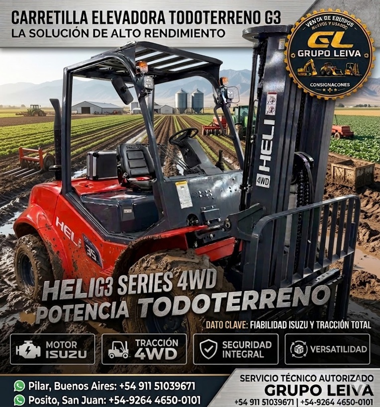 Autoelevador CABINADO 4x4 3500 Kg Heli Motor Isuzu